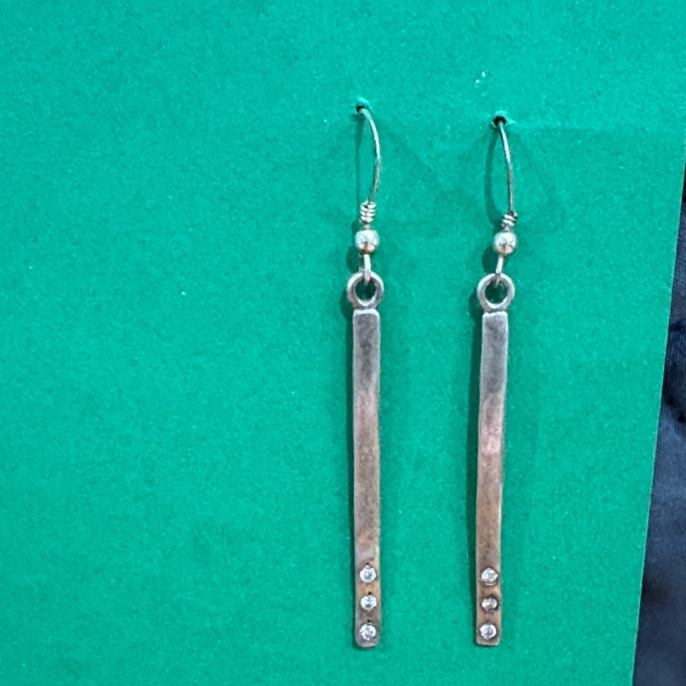 Leesa Leonard Elegant Sterling Silver Drop Earrings with 3 Natural Diamonds*